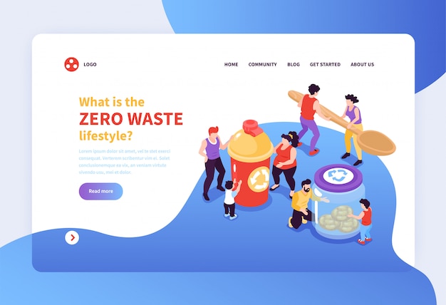 Zero waste lifestyle concept banner with people taking care of environment 3d isometric  illustration