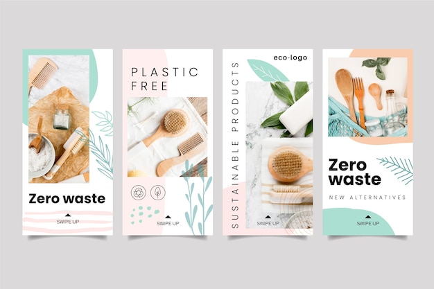 Vettore gratuito storie di instagram di prodotti senza plastica a spreco zero