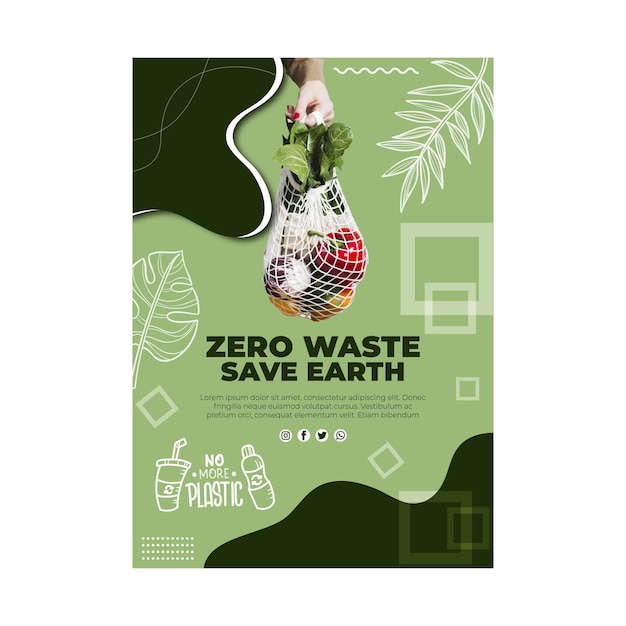 Vettore gratuito modello di poster di rifiuti zero