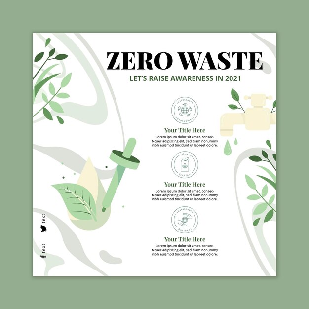 Zero waste square flyer template