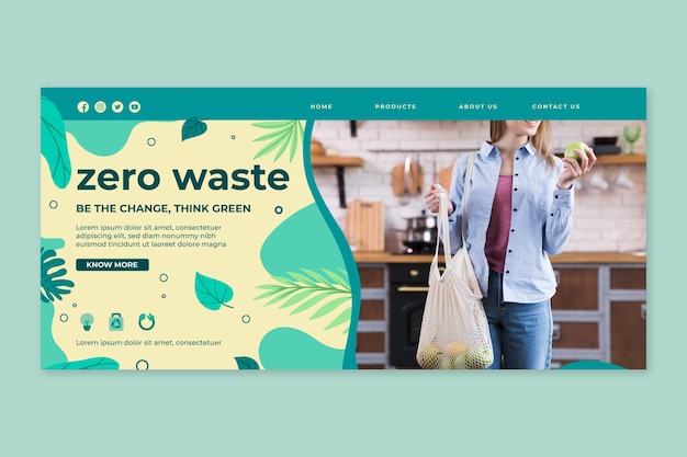 Vettore gratuito modello di progettazione della pagina di destinazione zero wastee