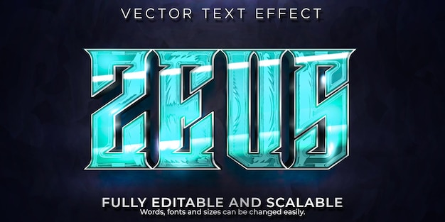 Free vector zeus lightning text effect, editable gaming and storm text style