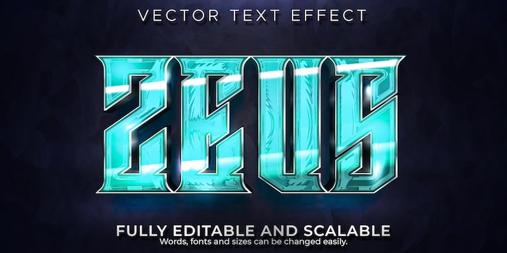 Free Vector zeus lightning text effect, editable gaming and storm text style