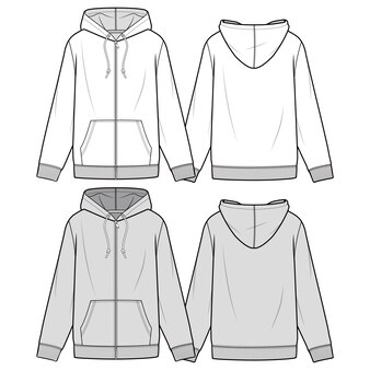 Zip-up hoodie fashion flat sketch template | Premium Vector