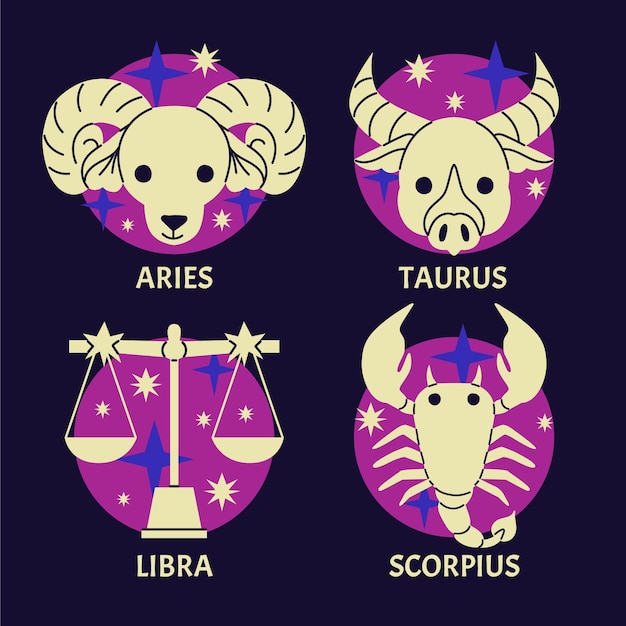 Segno zodiacale pack design piatto