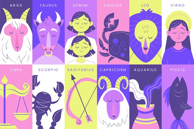 Pacchetto segni zodiacali in design piatto flat