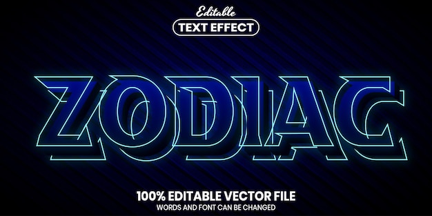 Zodiac text, font style editable text effect