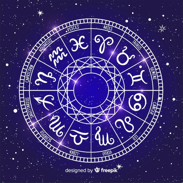 Zodiac wheel on space background