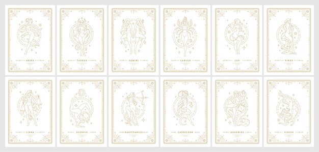 Zodiac women horoscope signs linear silhouettes design