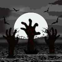 Free vector zombie hands rise in halloween