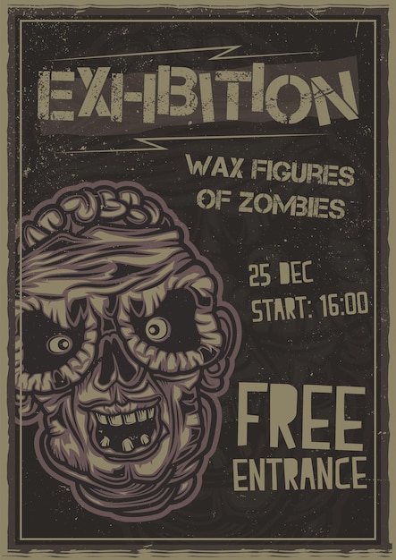 Zombie head illustration poster