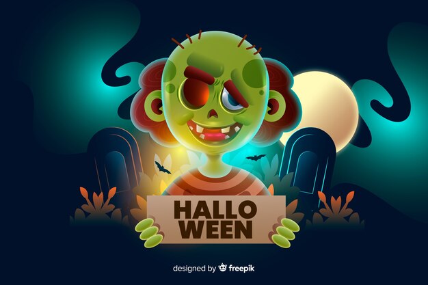 Zombie holding a halloween sign background