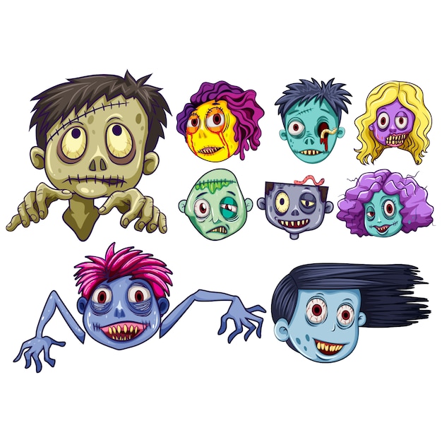 Free vector zomfie faces collection