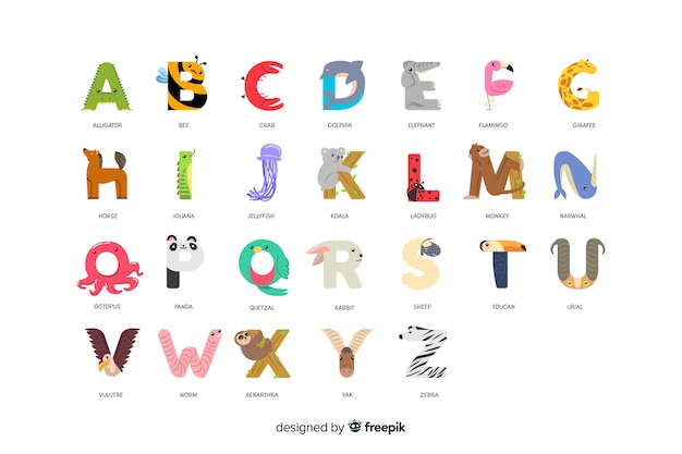 Free vector zoo alphabet with letters in order