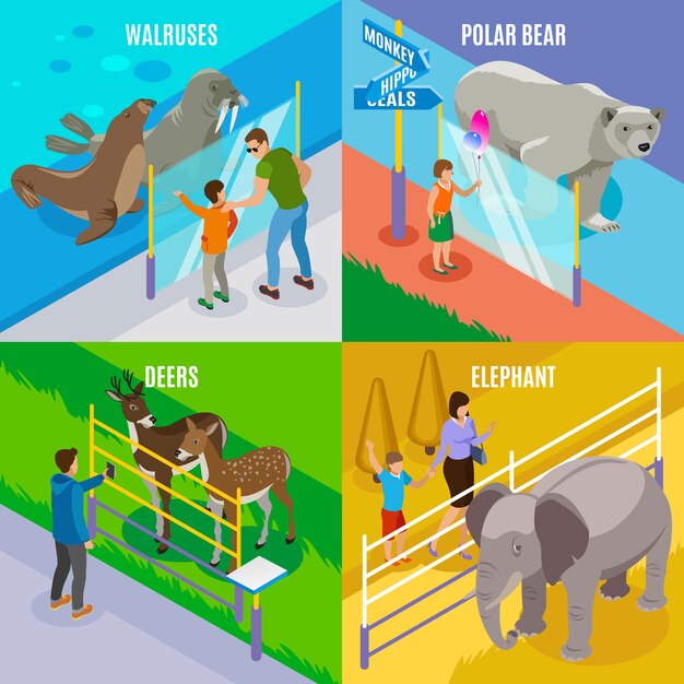 Zoo Animals Isometric Design Concept