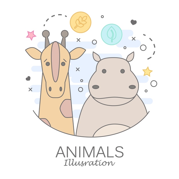 Free vector zoo animals portrait with flat design