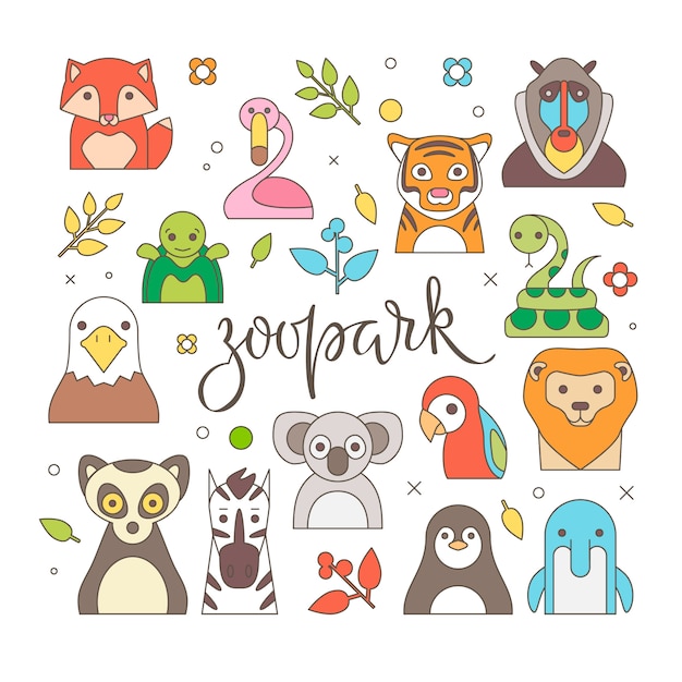 Zoo animals portrait with flat design