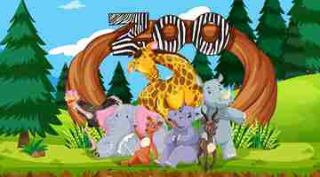 Free vector zoo animals in the wild nature background