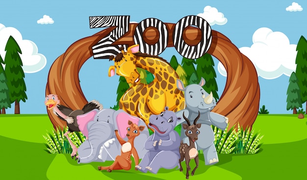 Free vector zoo animals in the wild nature background