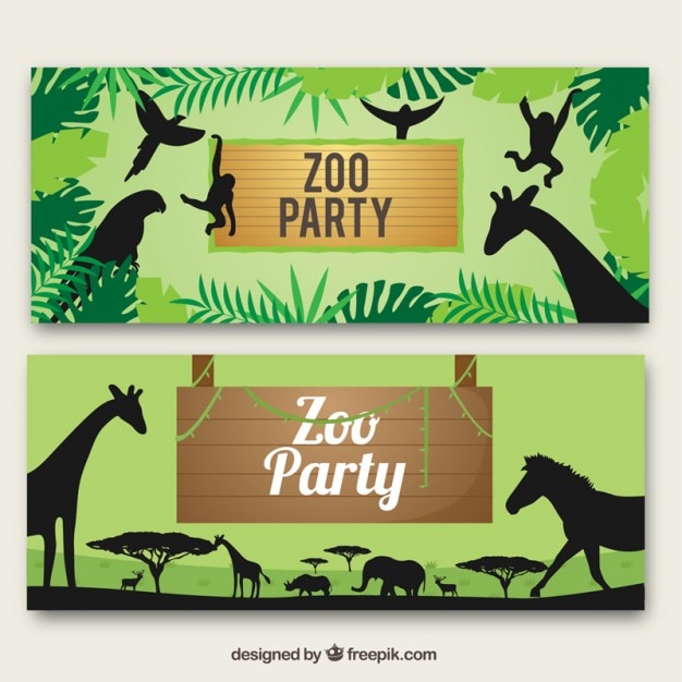 Zoo banners with wild animals silhouettes