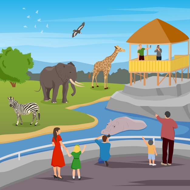 Zoo Flat Cartoon Composition