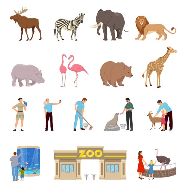 Zoo Flat Icons Set