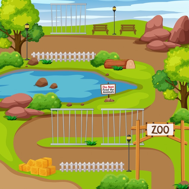 Free vector zoo park with tree and pond