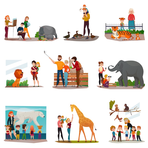 Free vector zoo visitors set