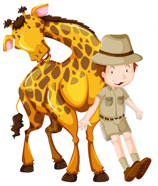 Zoologist and wild giraffe