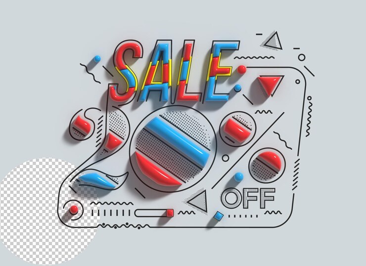 Kostenlose PSD 20 rabatt-banner mit 3d-schriftzug, transparentes psd-schriftdesign