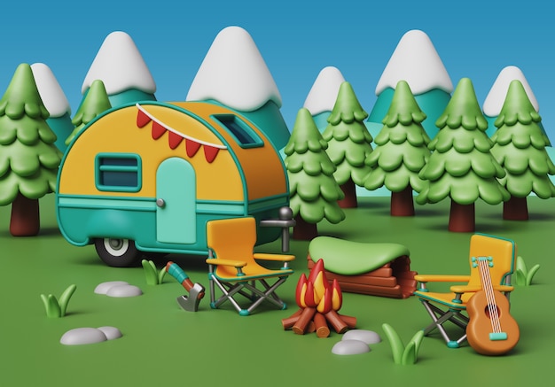 Kostenlose PSD 3d-bild für camping im freien