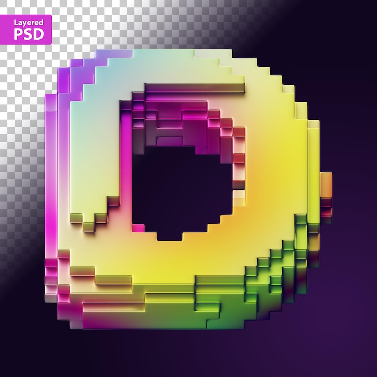 Kostenlose PSD 3d-buchstabe aus bunten pixeln