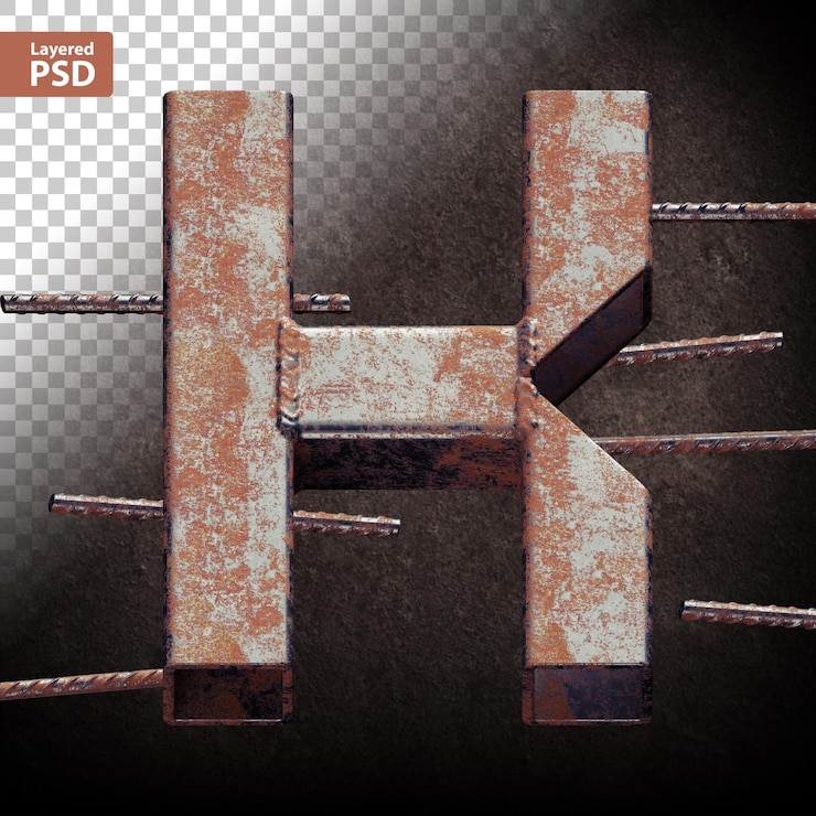 Kostenlose PSD 3d-buchstabe aus geschweißten grunge-metallrohren