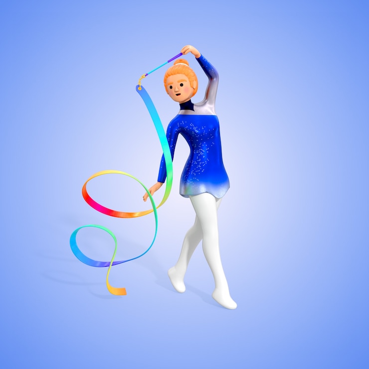 Kostenlose PSD 3d-cartoon einer rhythmischen gymnastin mit einem band