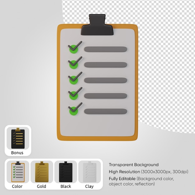 Kostenlose PSD 3d-checkliste vorne