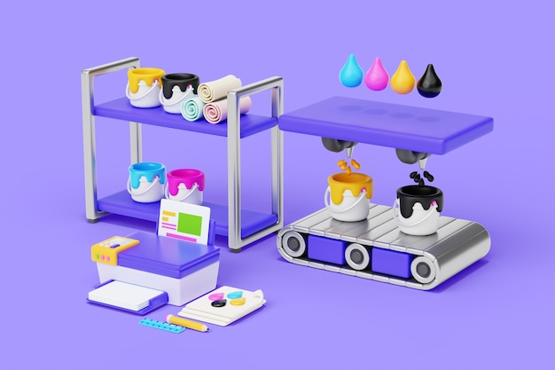 3D-Darstellung der Grafikdesign-Fabrikillustration