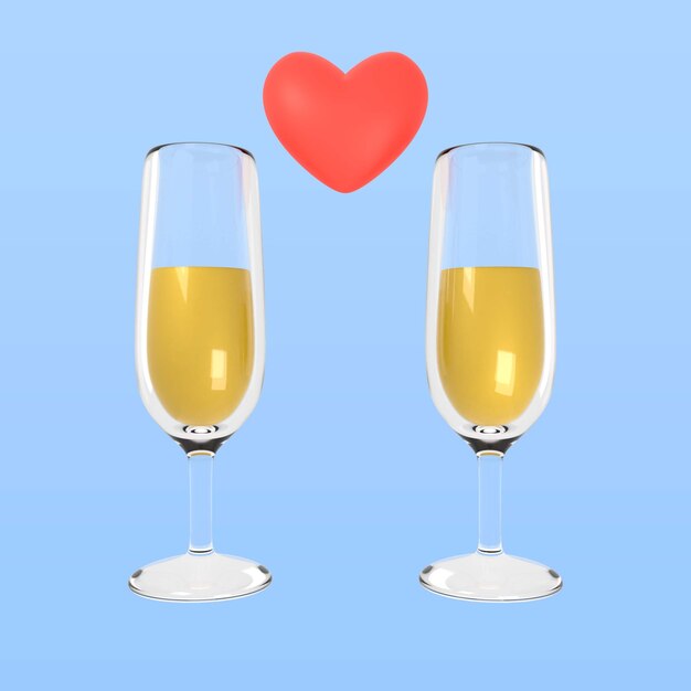 3D-Darstellung der Valentinstag-Champagner-Ikone