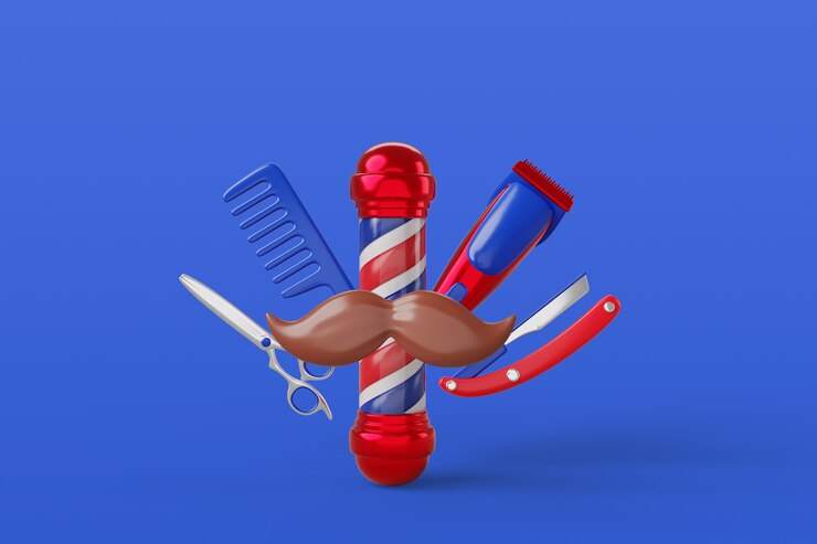Kostenlose PSD 3d-darstellung des friseur-hintergrunds