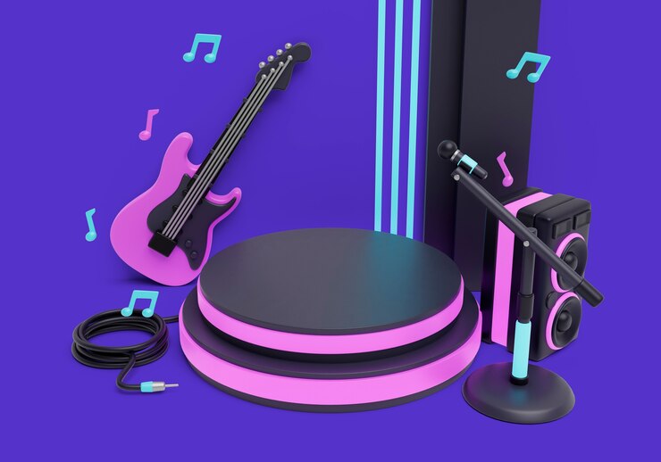 Kostenlose PSD 3d-darstellung des hintergrunds des musikpodiums