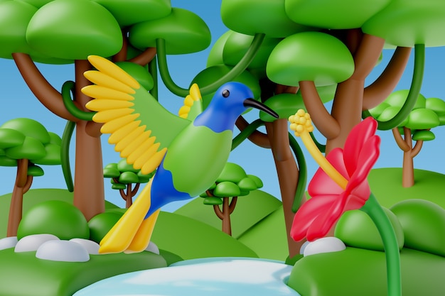 3D-Darstellung des kolumbianischen Kolibri-Vogels