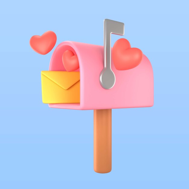 3D-Darstellung des Valentinstag-Briefkastensymbols