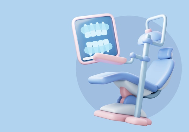 Kostenlose PSD 3d-darstellung für zahnarzt mit stuhl