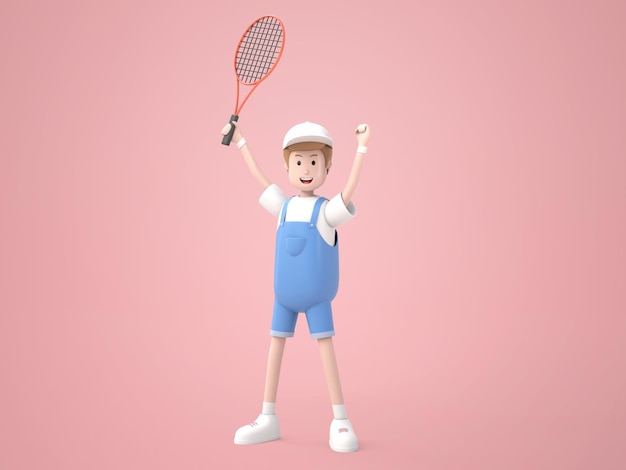 Kostenlose PSD 3d-darstellung junger mann hat spaß mit tennis-rendering