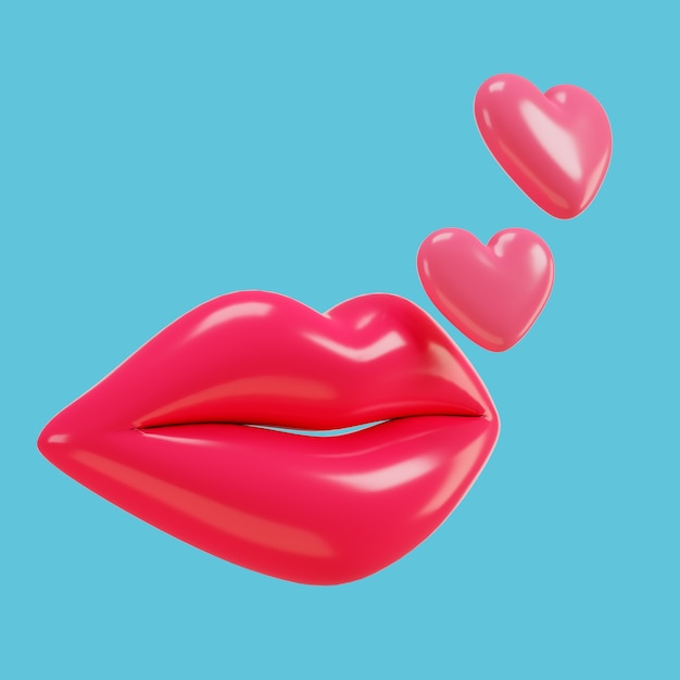 3D-Darstellung von Lippen mit Herzsymbol