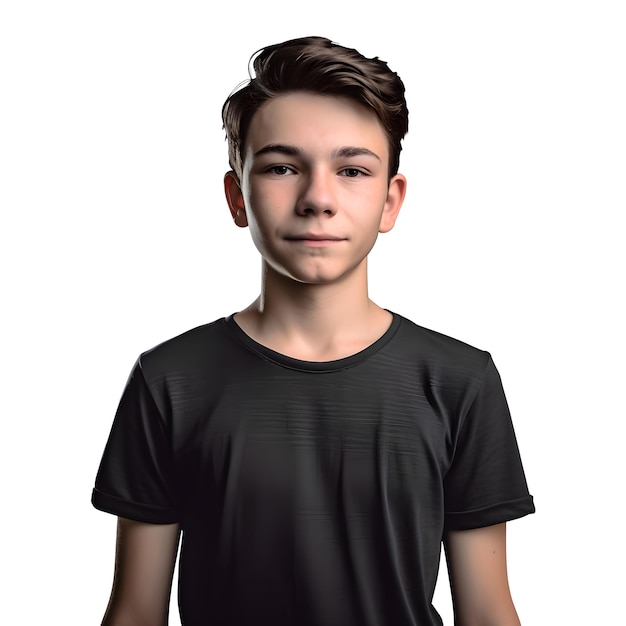 Kostenlose PSD 3d-digitalrender eines teenagers mit einem schwarzen t-shirt, isoliert auf weißem hintergrund