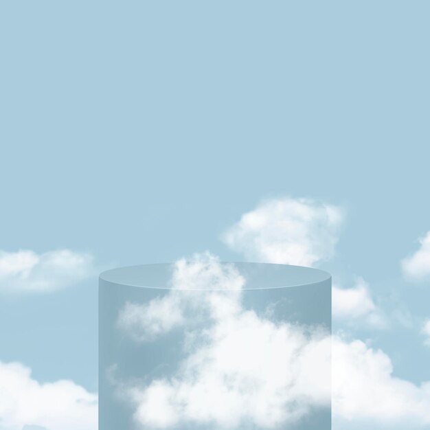 3D einfaches Produktpodest psd mit Wolken auf blauem Hintergrund