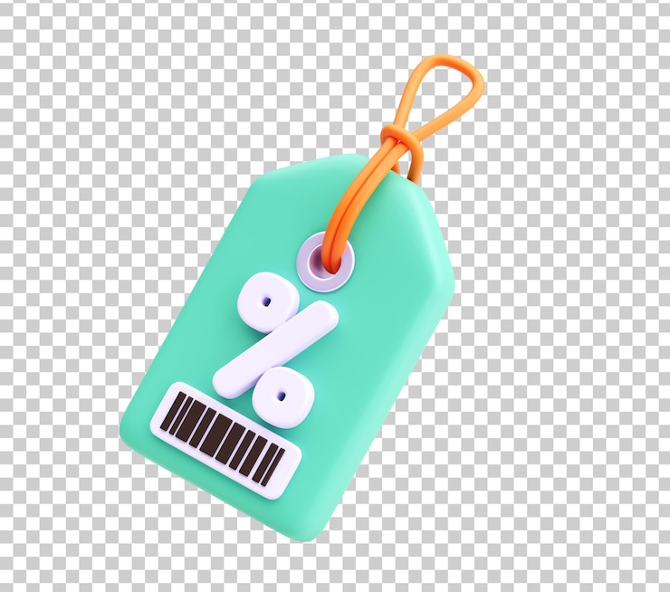 Kostenlose PSD 3d-ermäßigungs-tag-symbol mit barcode für shopping und e-commerce