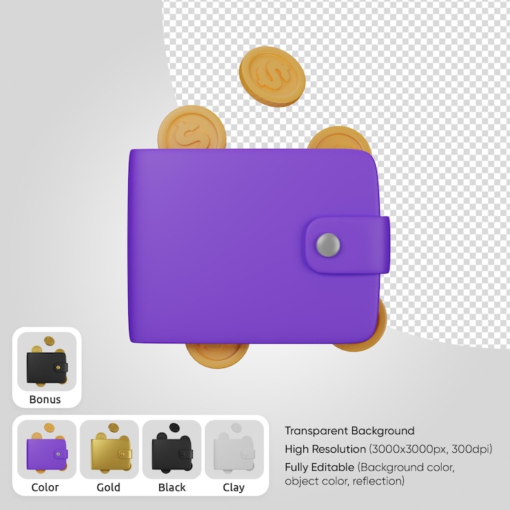 Kostenlose PSD 3d-geldbörse mit münzfront
