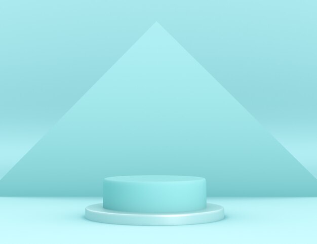 3D geometrisches Cyan Podium für Produktplatzierung mit dreieckigem Hintergrund und bearbeitbarer Farbe