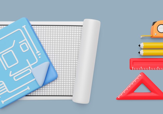 3D-Hintergrund mit Architektur- und Technikelementen